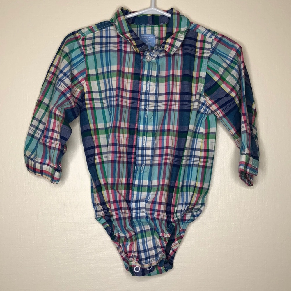 Button down plaid onesie